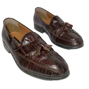 Stacy Adams Genuine Snake Loafer 11M Cognac Burgundy Leather Tassel Dress Shoes